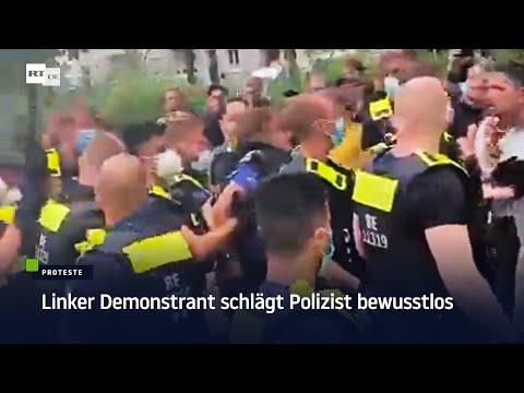 Linker Demonstrant schlägt Polizist bewusstlos: Berliner Polizei flieht vor wütendem Mob