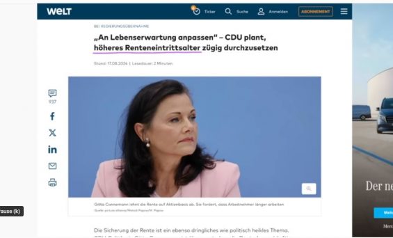 CDU-Wirtschaftsflügel fordert Rente ab 70