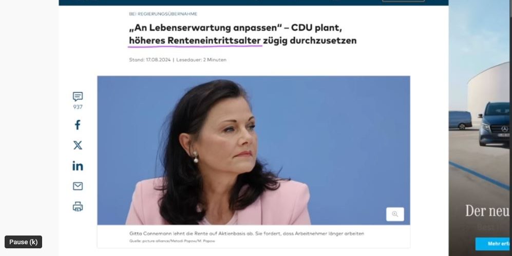 CDU-Wirtschaftsflügel fordert Rente ab 70